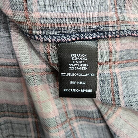 Torrid Womens 1X Babydoll Rayon Slub Lace Inset Smocked Tiered Plaid Navy Blouse - Picture 10 of 16